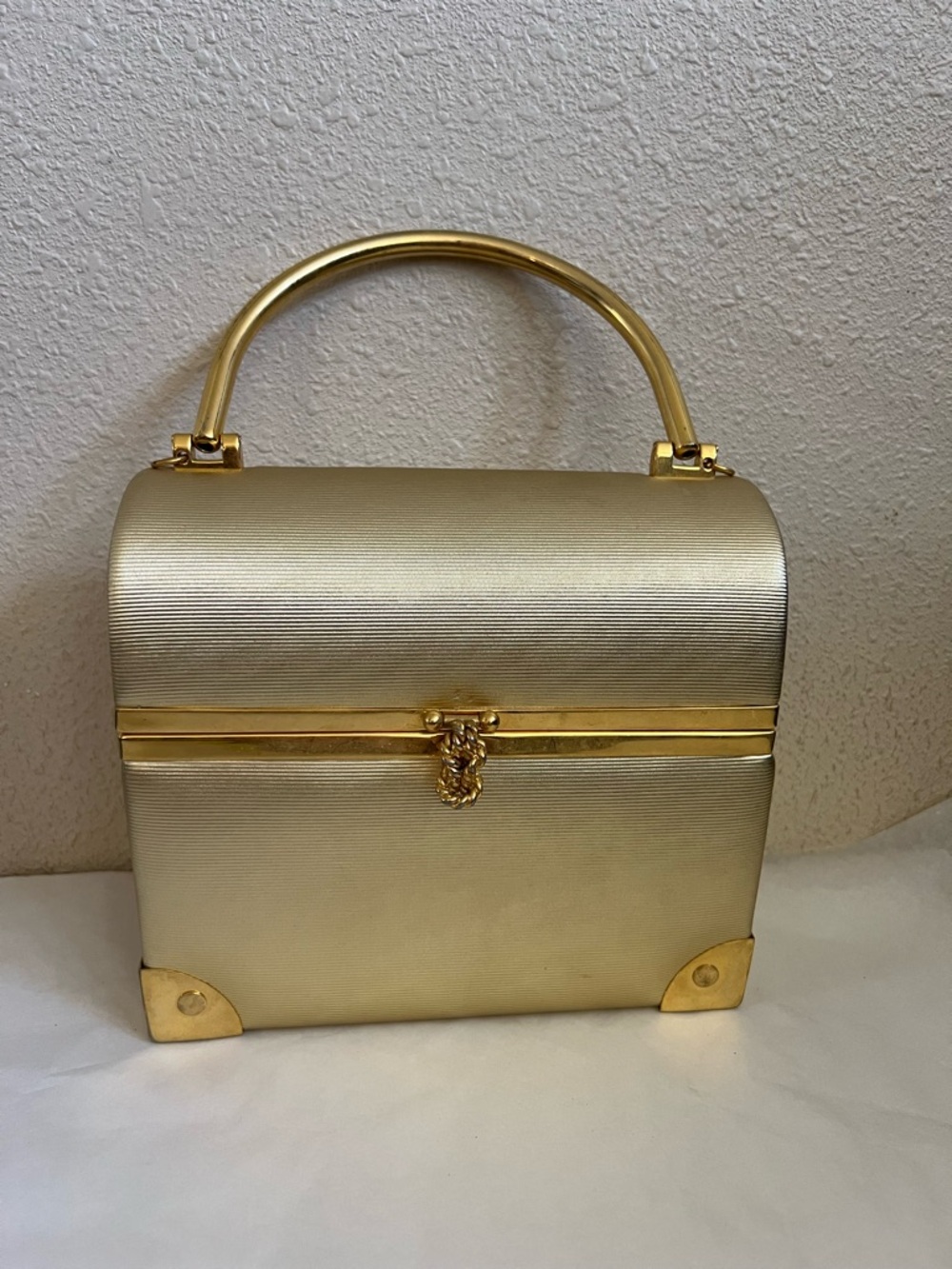 Lisette Gold Box Handbag Vintage Structured with Handle and Clasp